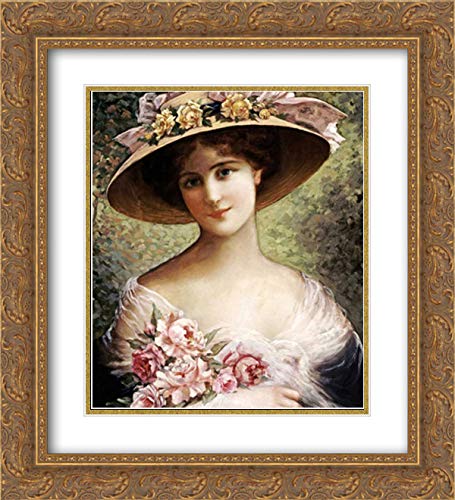 Emile Vernon 'The Fancy Bonnet' 28x32 Inch Gold Ornate Framed Art Print with Double Mat - Perfect for Living Room Decor, Bedroom Wall Art & Gift for Art Lovers