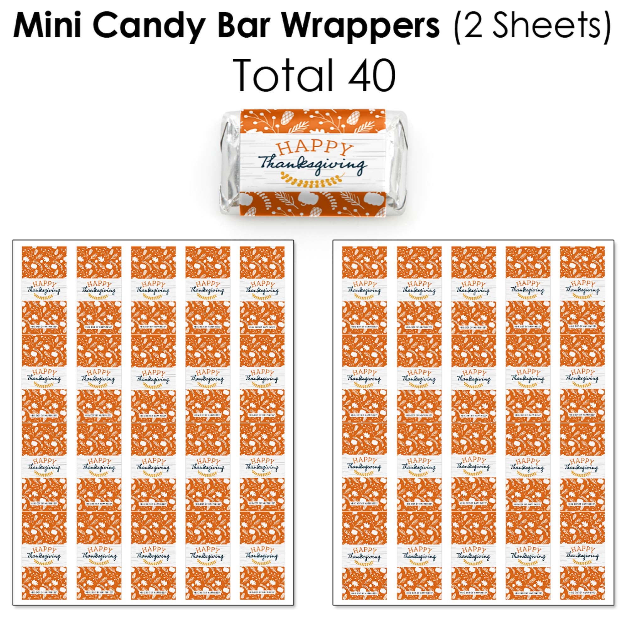 Happy Thanksgiving Mini Candy Bar Wrappers & Stickers - 304pc Fall Harvest Party Favor Kit for DIY Treats, Classroom Rewards & Holiday Decorations