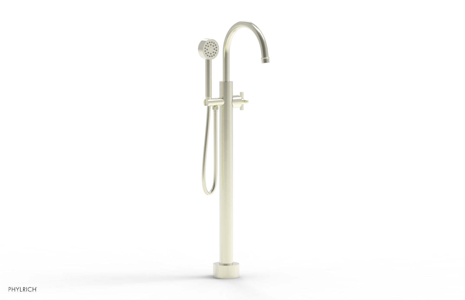 HEX MODERN Tall Floor Mount Tub Filler with Cross Handle & Hand Shower - Model 501 46 01 - Perfect for Luxury Bathroom Renovations and Spa-Like Shower Experiences