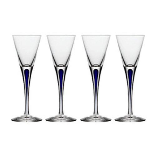 Orrefors Intermezzo Blue Schnapps Glasses - Set of 4 Crystal Shot Glasses for Vodka, Whiskey & Cocktails - Perfect for Home Bar, Parties & Gifts