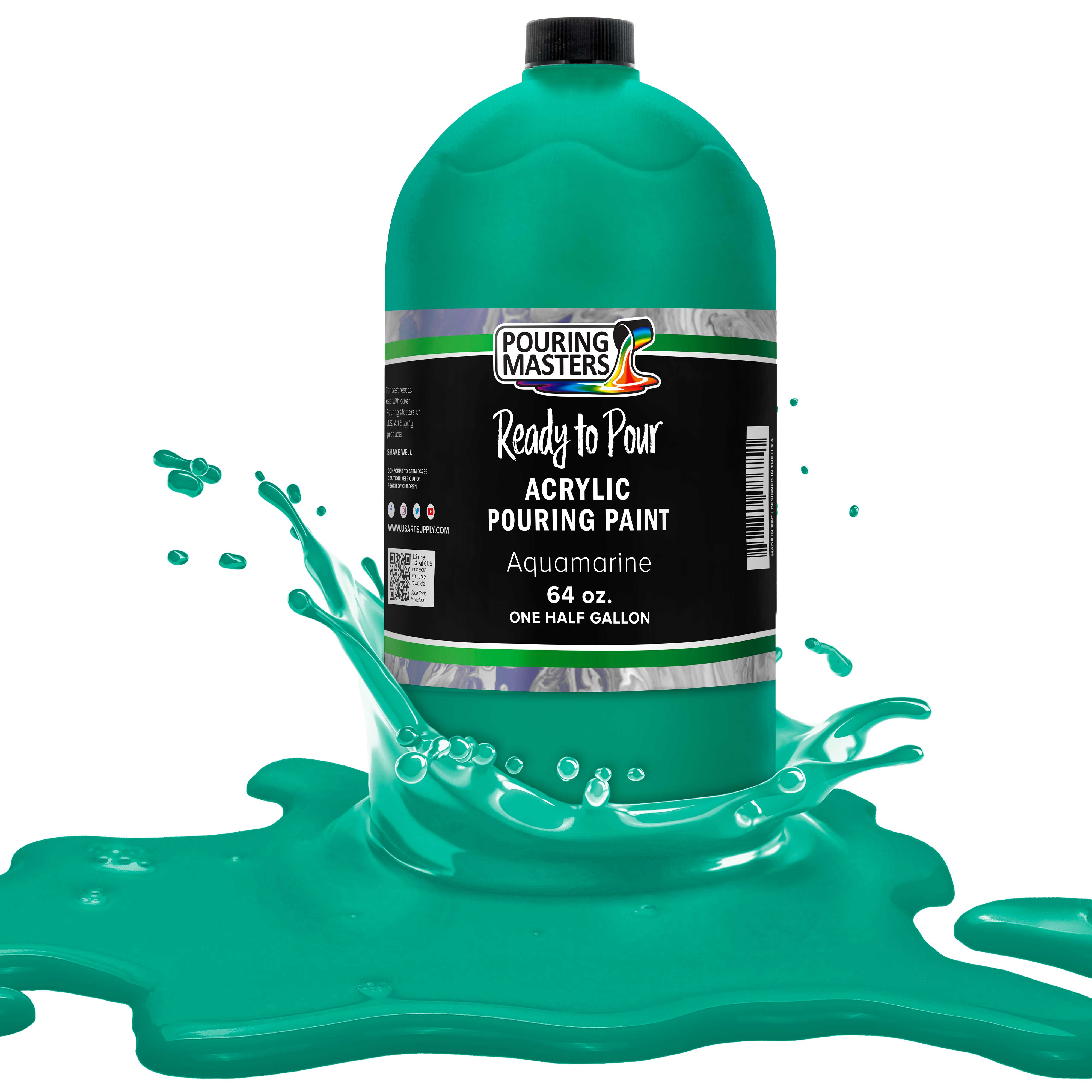 Premium 64oz Aquamarine Acrylic Pouring Paint - Pre-Mixed Water-Based Art Supplies for Canvas, Wood, Paper, Crafts, Tile & Rocks | Perfect for Fluid Art, DIY Home Decor & Creative Projects