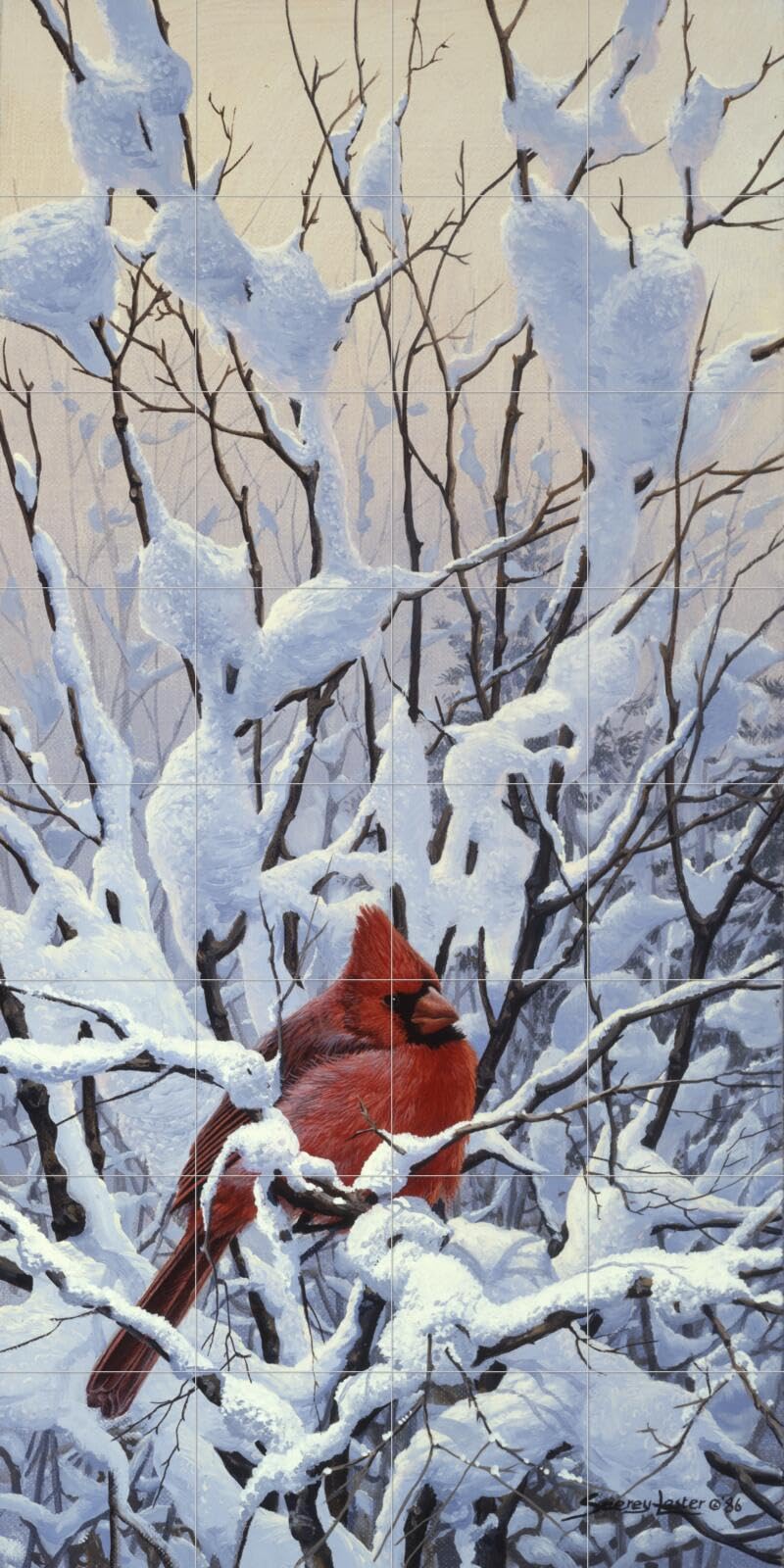 Ceramic Backsplash Tile Mural - Winter Perch Cardinal Bird Design by John Seerey-Lester for Kitchen & Bathroom Decor - Perfect for Farmhouse, Cottage & Rustic Home Style