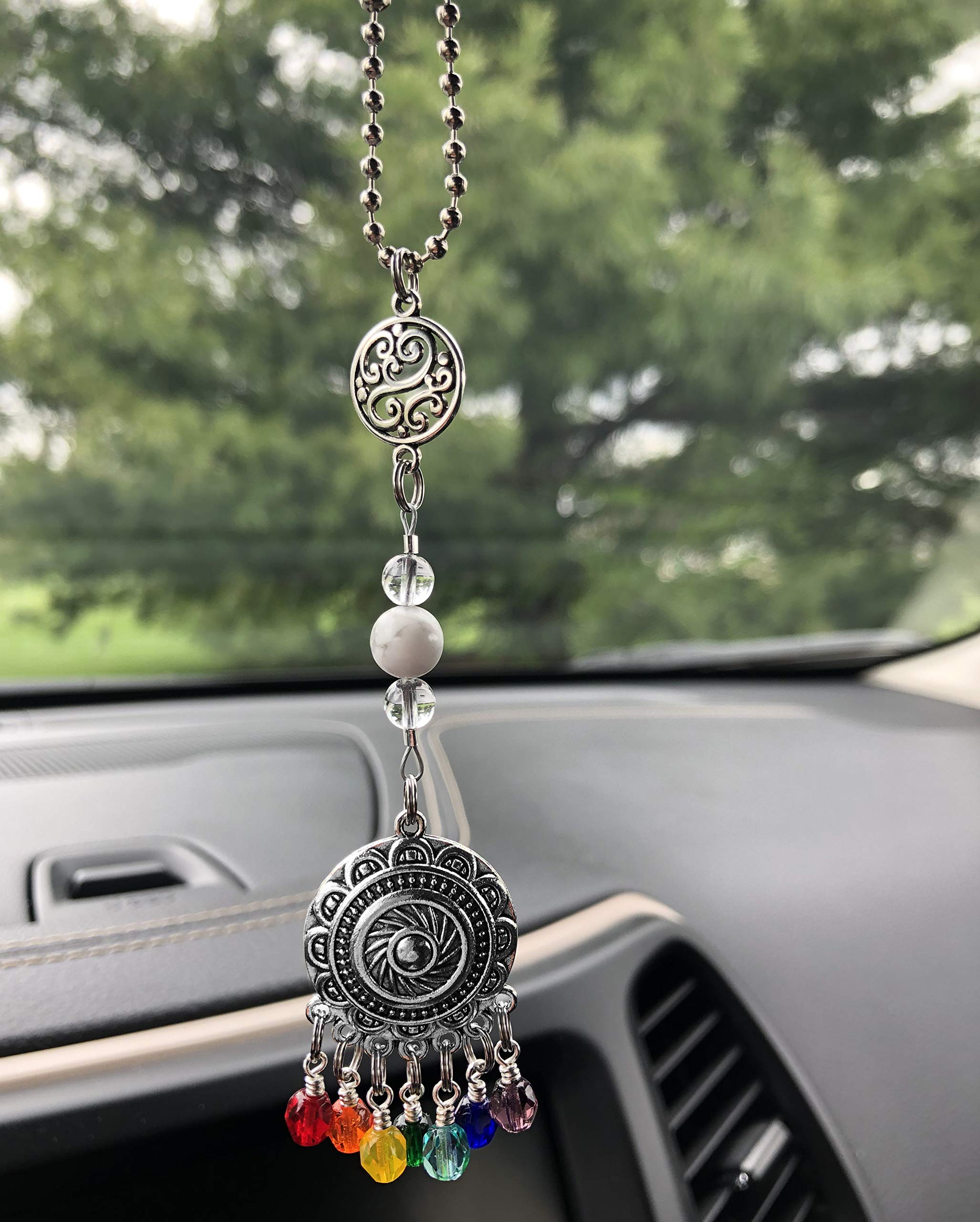 Antique Silver Chakra Chandelier Car Charm for Home & Auto Decor