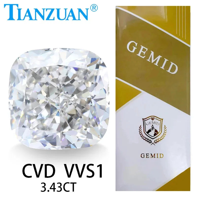 Lab Grown Cushion Shape Diamond - CVD H/J Color VVS1/VS1 Clarity, 2EX Cut Loose Gemstone Bead with GEMID Certification | Perfect for Jewelry Making, Engagement Rings & Custom Designs