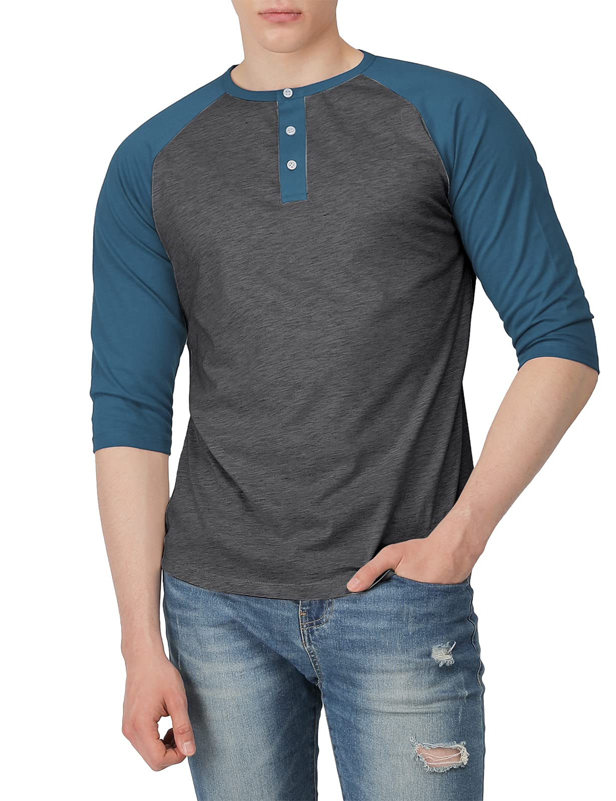 Men's Slim Fit Henley T-Shirts - Casual Baseball Jersey Raglan Long & 3/4 Sleeve Shirts for Everyday Wear, Gym & Outdoor Activities