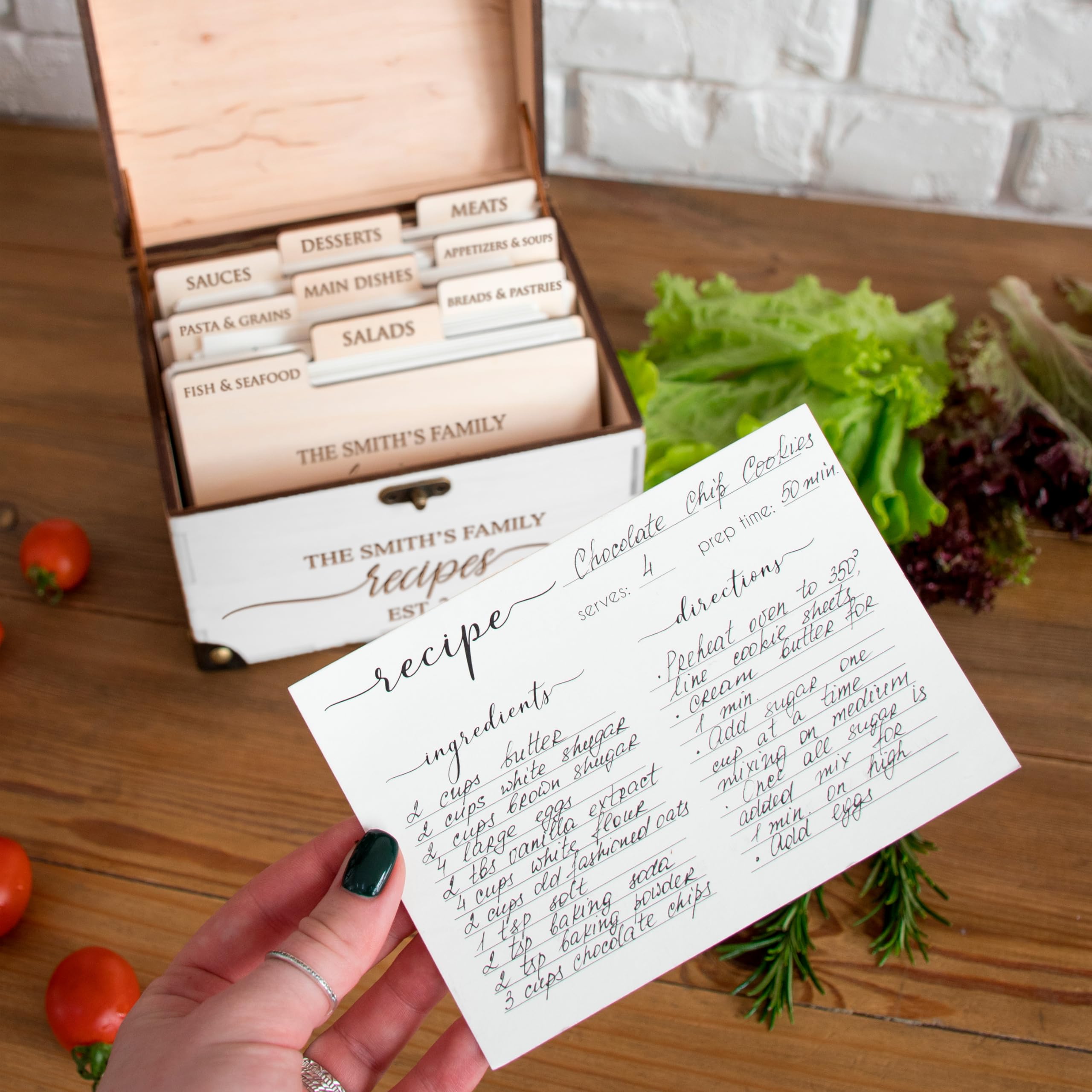Wooden White Recipe Box with Cards & Dividers - 4x6 or 5x7 Custom Recipe Card Holder - Personalized Keepsake Gift for Mom, Daughter, Bride - Perfect for Bridal Shower, Birthday, Christmas & Thanksgiving - Kitchen Organization & Family Recipe Storage