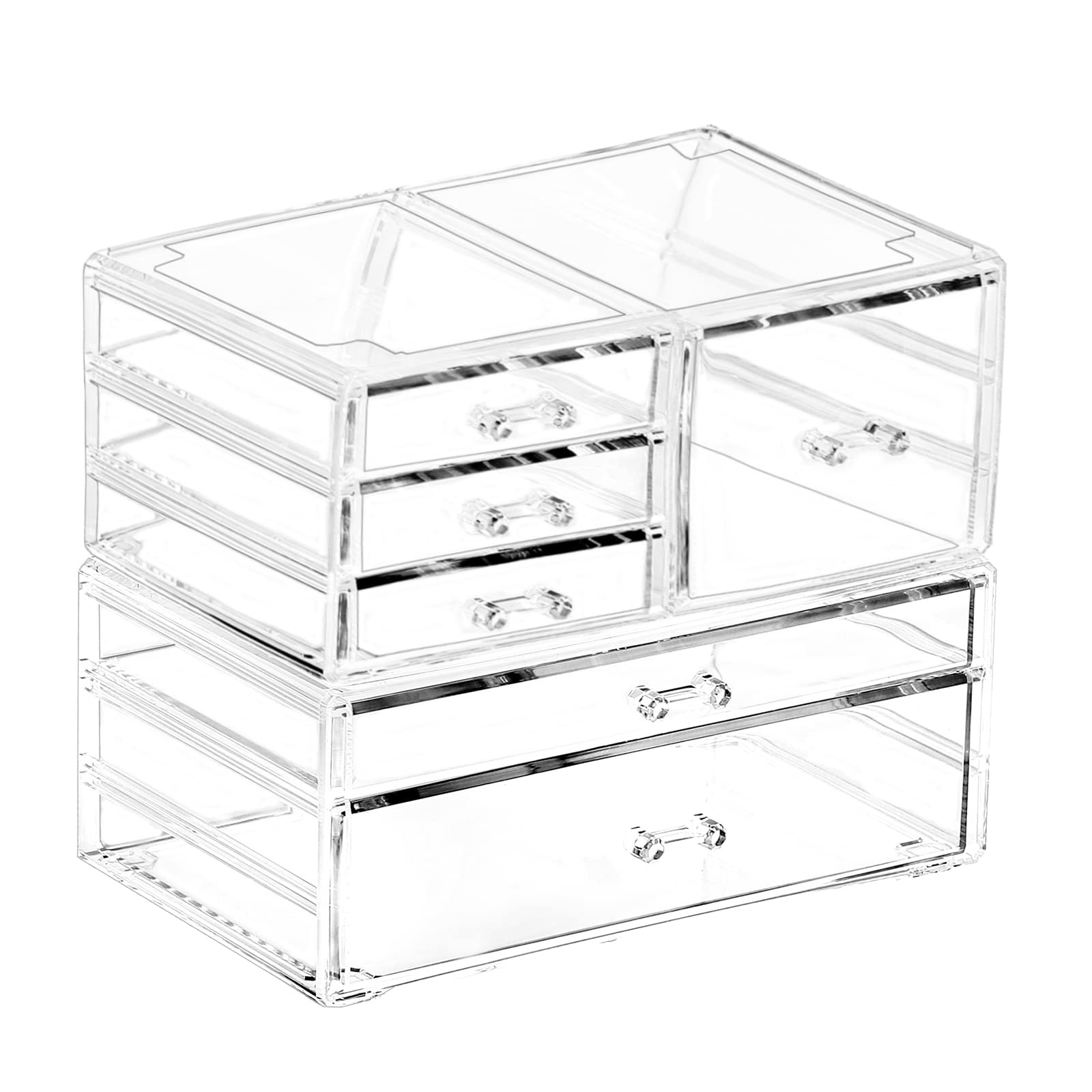 2-Pack Clear Acrylic Stackable Storage Drawers - 6-Tier Desktop Organizer for Vanity, Office, Jewelry, Hair Accessories & Beauty Products | Perfect for Makeup, Skincare & Small Item Organization
