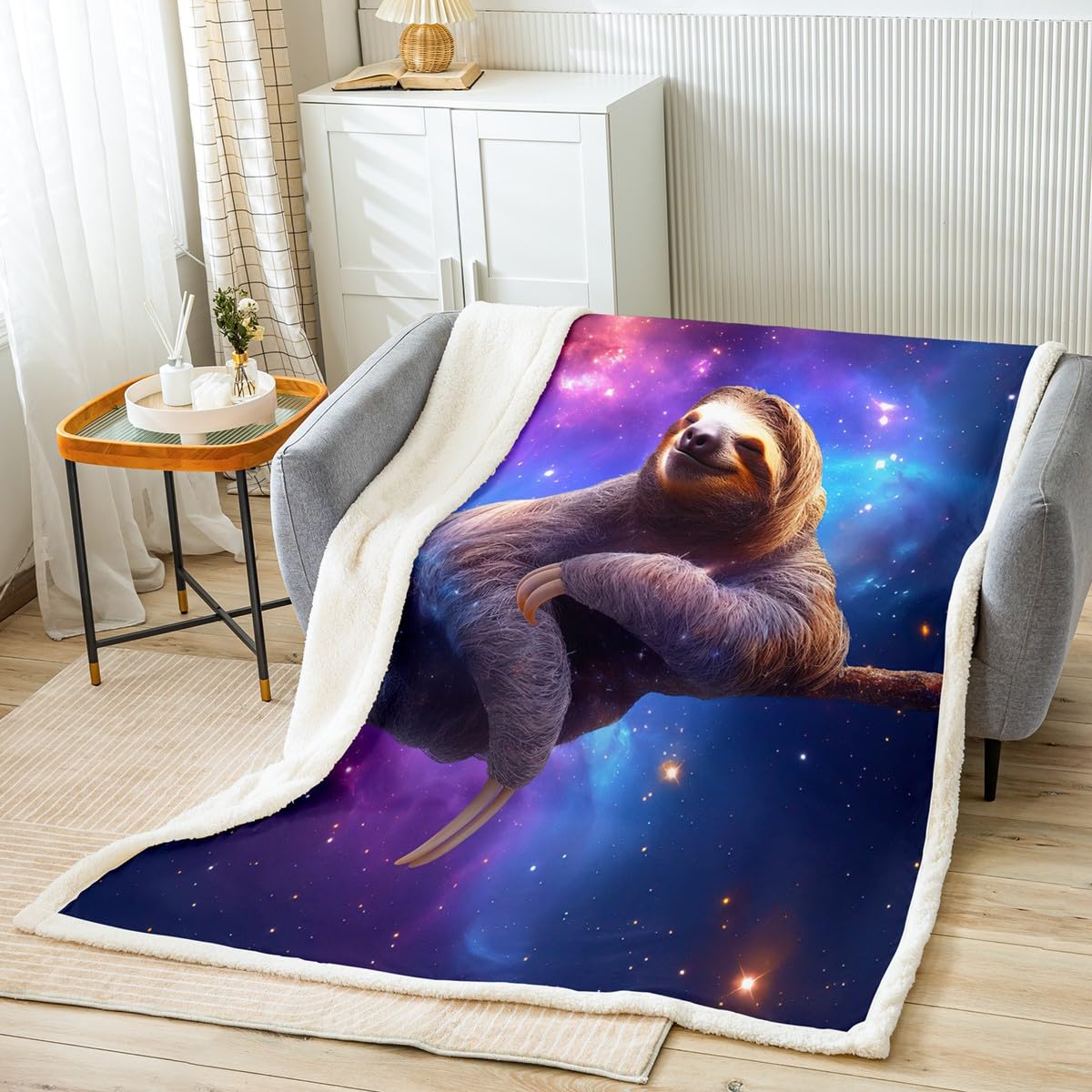 3D Sloth Plush Blanket - Galaxy Sherpa Throw for Bed & Sofa