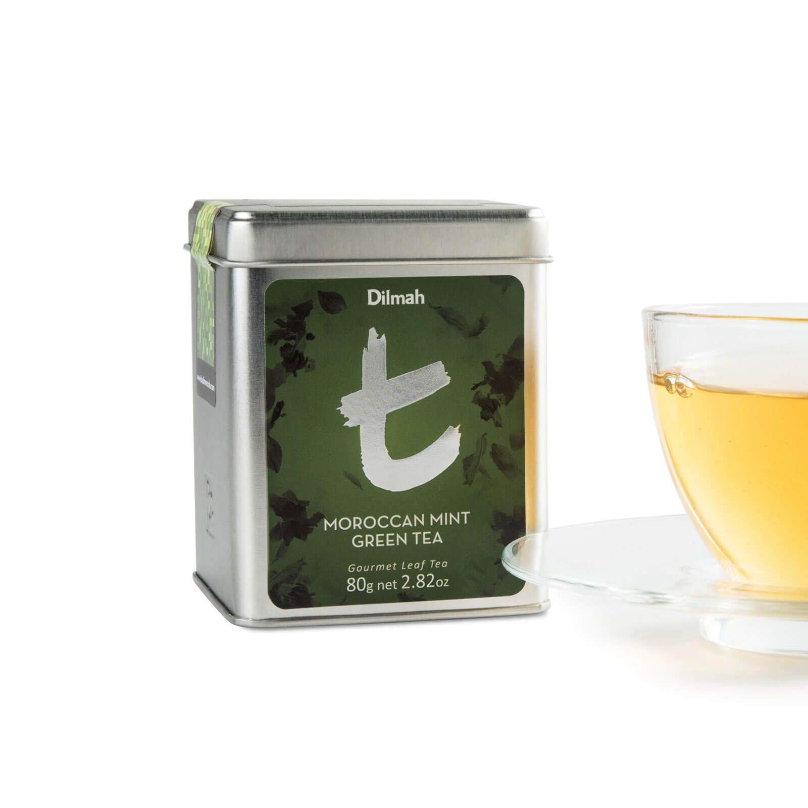 Premium Dilmah Moroccan Mint Green Tea - 80G Loose Leaf Gourmet Tea - 100% Pure Ceylon Green Tea from Sri Lanka - Refreshing Iced Tea or Relaxing Hot Brew for Afternoon & Evening