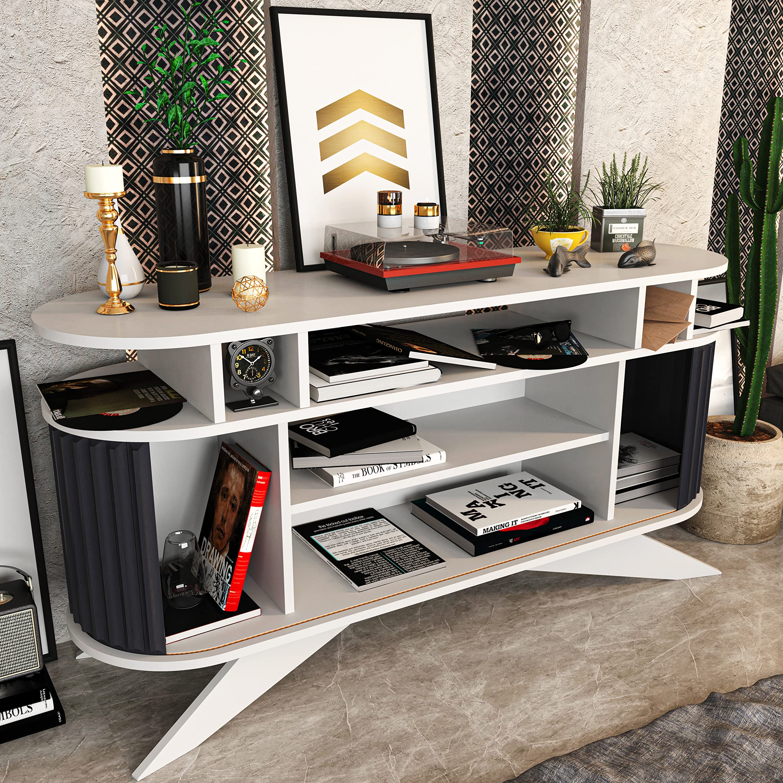 Modern Grey 59-inch TV Stand Media Console with Sliding Doors - Sturdy Entertainment Center for Living Room, Bedroom & Home Theater Setup