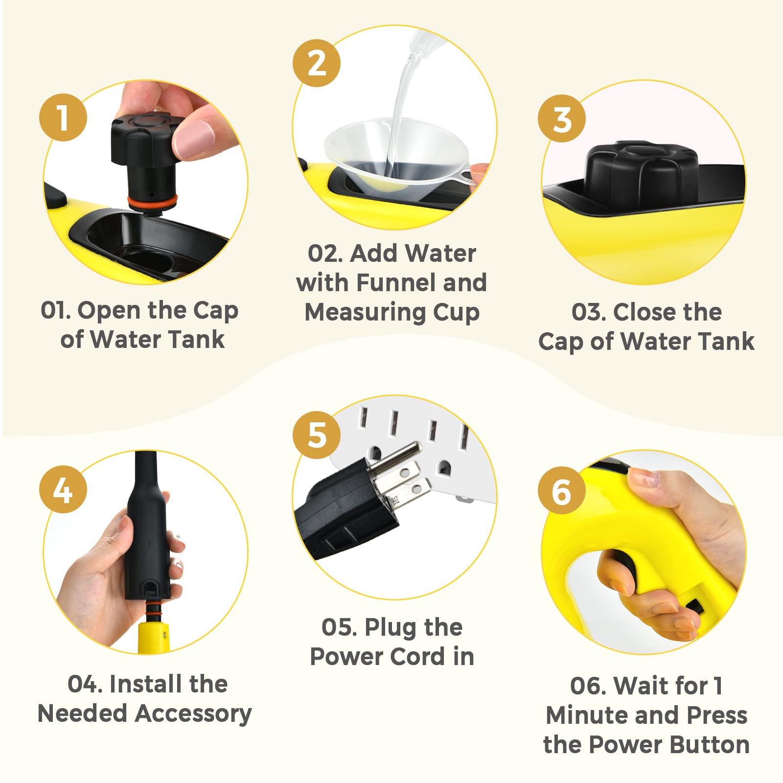 GOFLAME 1400W Handheld Steam Cleaner with 17-Piece Accessory Kit - Portable Pressurized Steamer for Home, Car, Floors, Carpets & Windows (350ml, Yellow) | Ideal for Deep Cleaning, Sanitizing & Removing Stubborn Stains