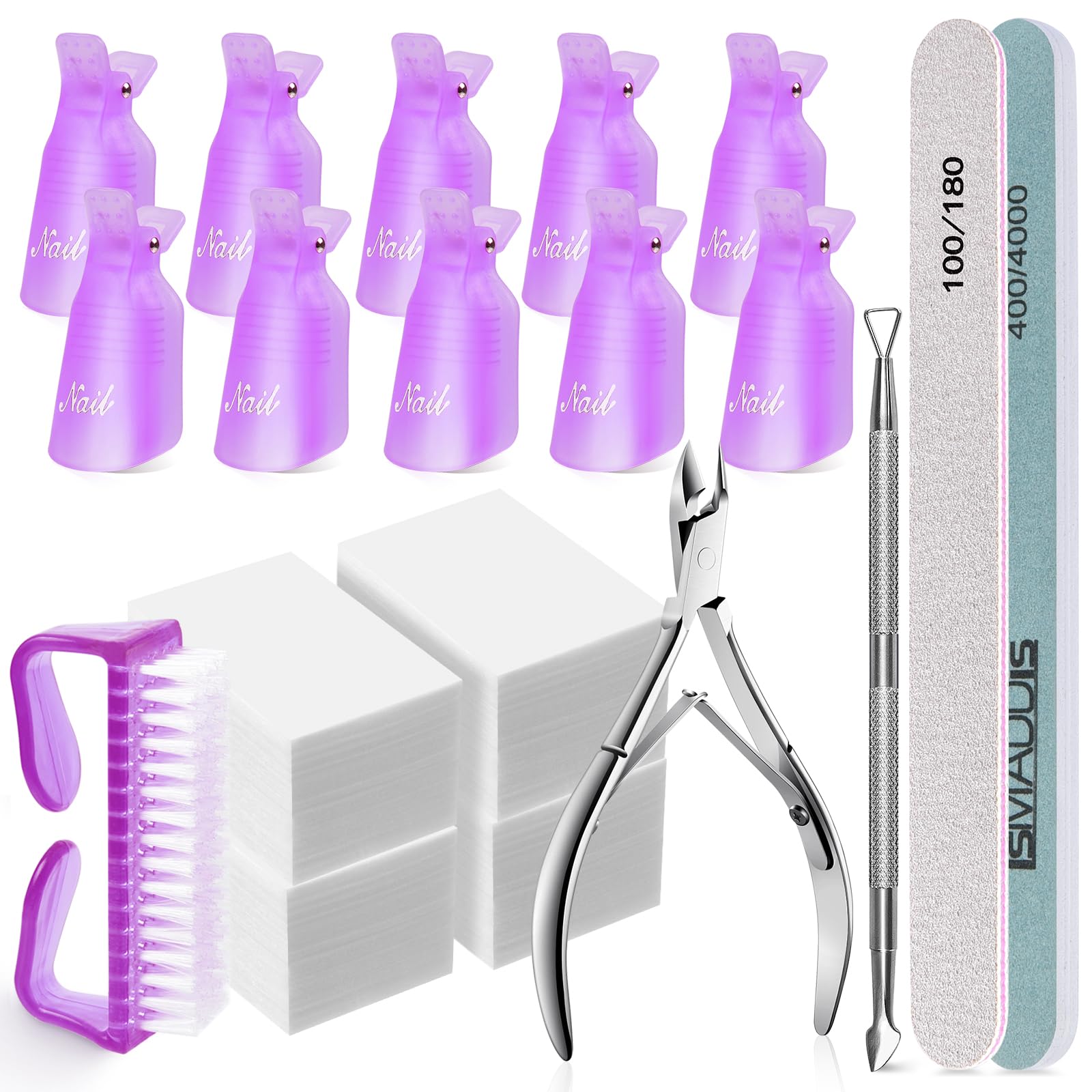 TsMADDTs Professional Gel Nail Polish Remover Kit - Includes Soak Off Clips, Remover Pads, Nail Clipper, Cuticle Tools, Brush, Nail File & Buffer - Perfect for At-Home Manicures & Nail Art DIY