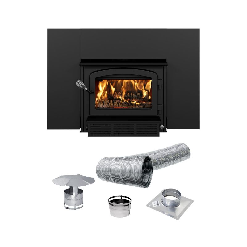 Drolet ESCAPE 1500 Wood Stove Insert - 25 FT Chimney Liner Kit (Model DB03137K) for Efficient Home Heating & Fireplace Upgrade