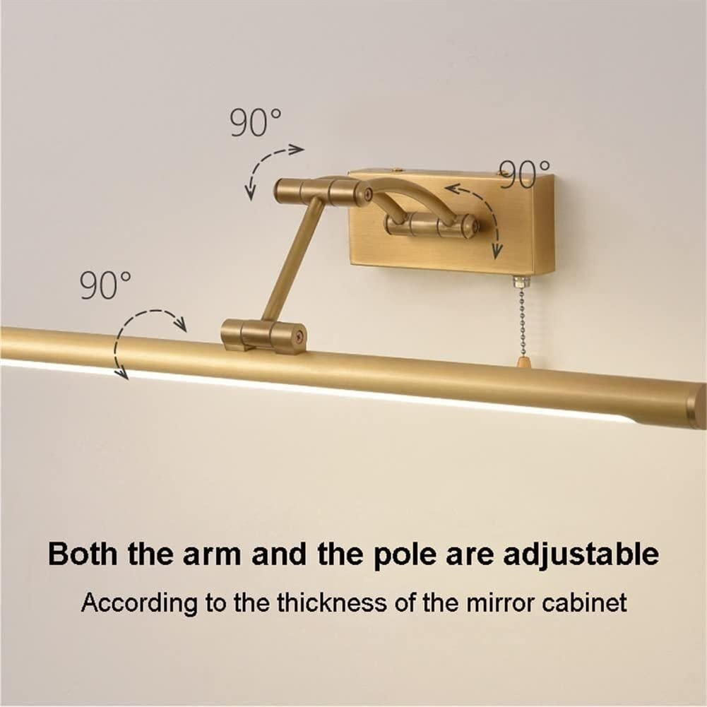 Modern Adjustable Black Copper LED Vanity Mirror Light - 58cm Linear Bathroom Wall Fixture with Pull Chain Switch for Makeup & Grooming | Perfect for Dressing Rooms, Bathrooms & Luxury Home Decor