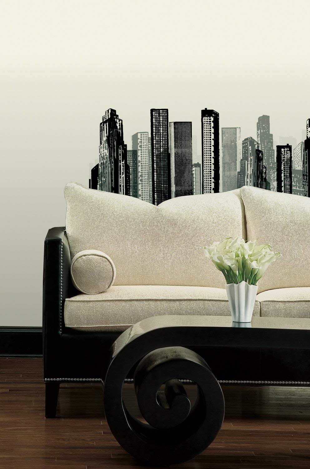 RoomMates RMK1602GM Black Cityscape Peel and Stick Giant Wall Decal - Perfect for Home, Office & Dorm Room Decor