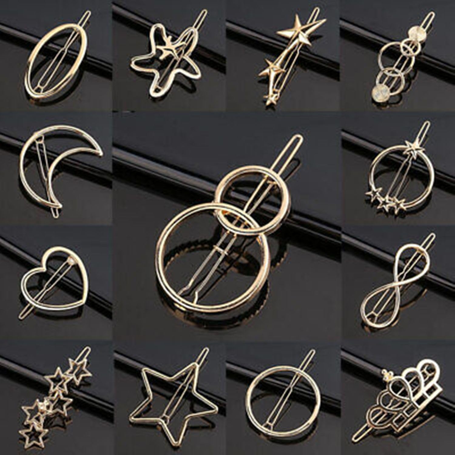 Snowpearl 12-Piece Gold Metal Hair Barrettes | Korean Style Hair Clips for Women | Duckbill Hair Pins with Jewelry Accents - Perfect for Weddings, Parties & Everyday Styling