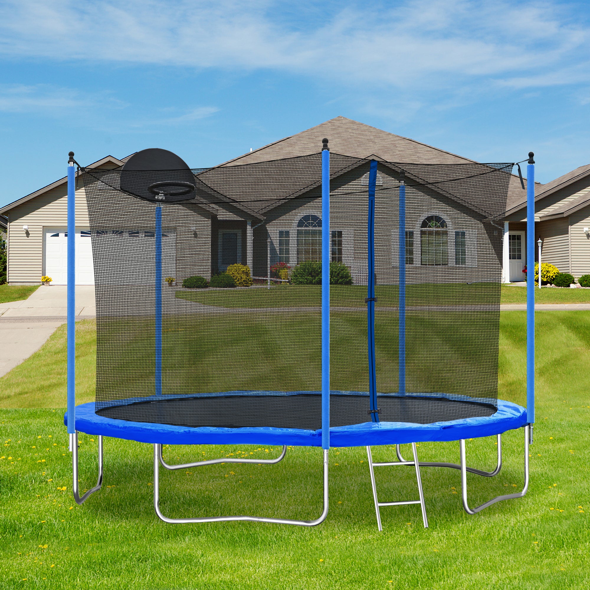 12FT Trampoline with Basketball Hoop, Ladder & Safety Enclosure Net - Outdoor Bouncer for Kids & Adults - Perfect for Backyard Fun, Exercise & Family Bonding