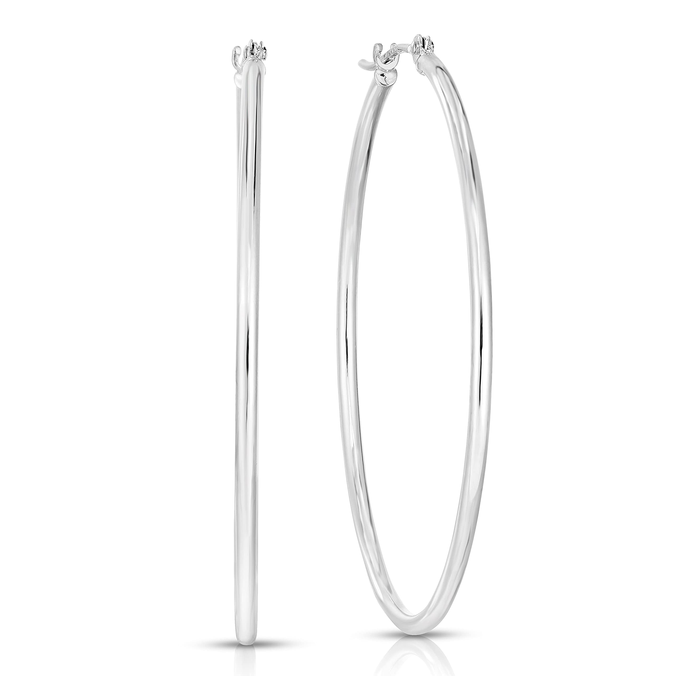 14K Gold Polished Hoop Earrings for Women - Hinged Clasp, 1.5x40mm, White - Perfect for Everyday Wear, Parties & Special Occasions