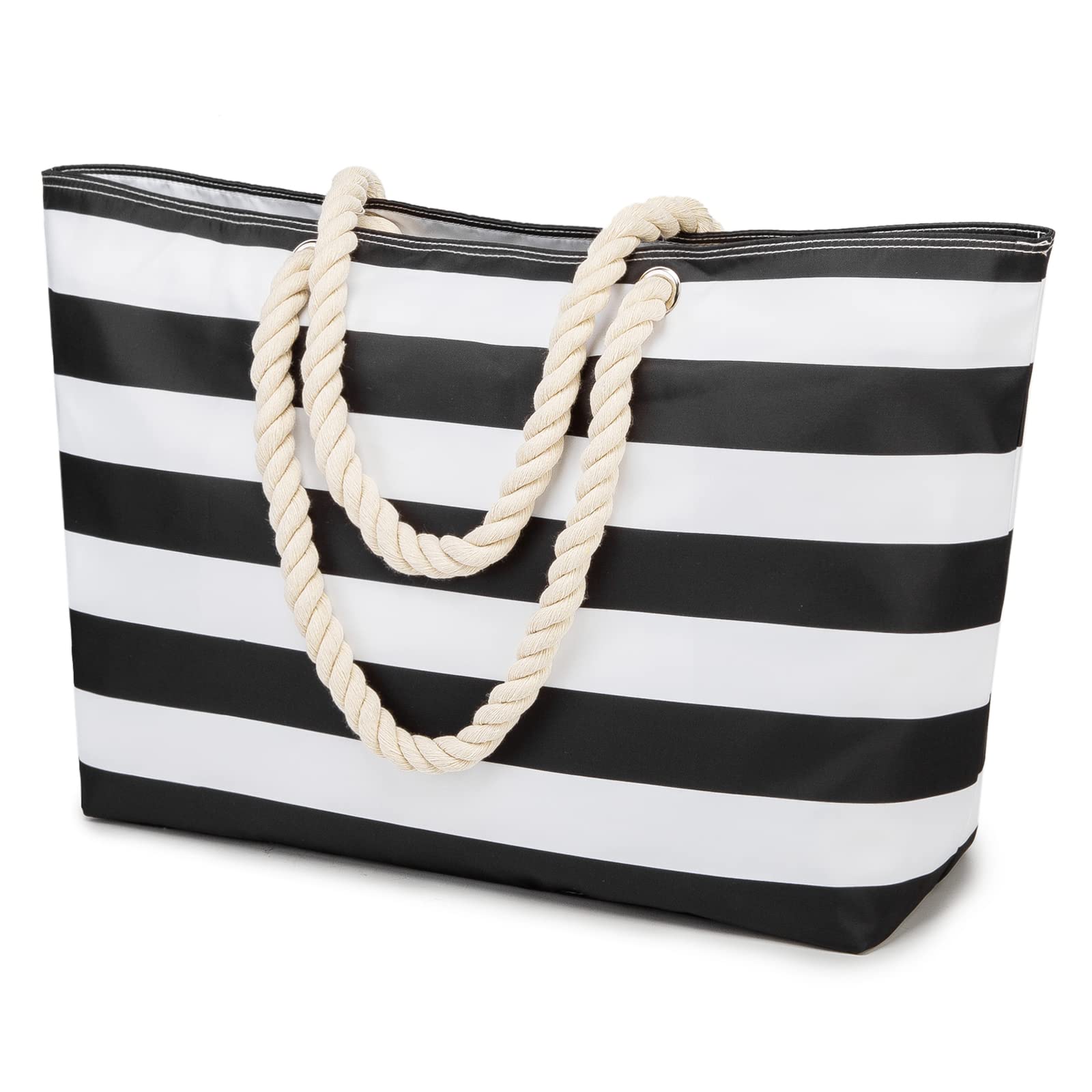 **Large Waterproof Beach Bag for Women - Sandproof Travel Tote with Zipper & Inner Pockets - Perfect for Vacation, Pool, Family Outings & Summer Getaways**