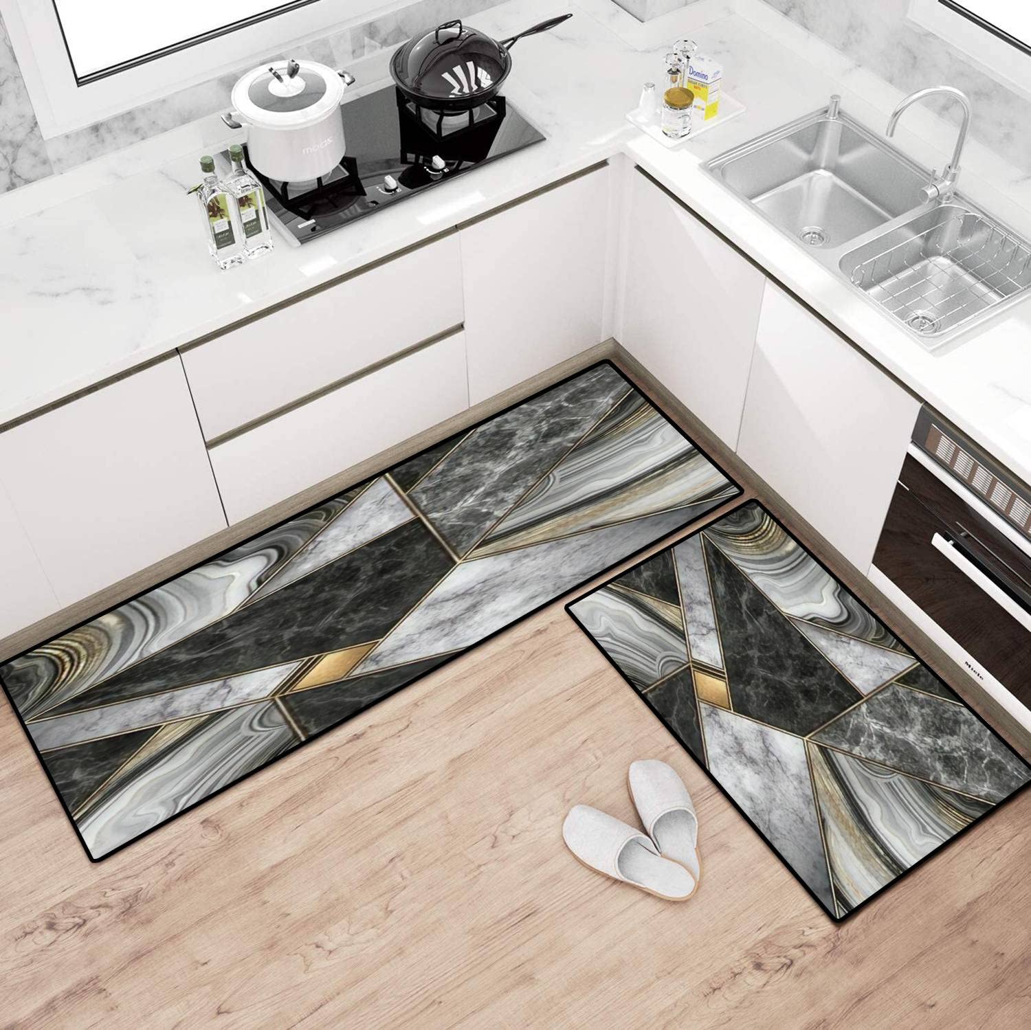 Modern Mosaic Kitchen Rugs - Non-Slip Washable Floor Mat for Cooking Comfort