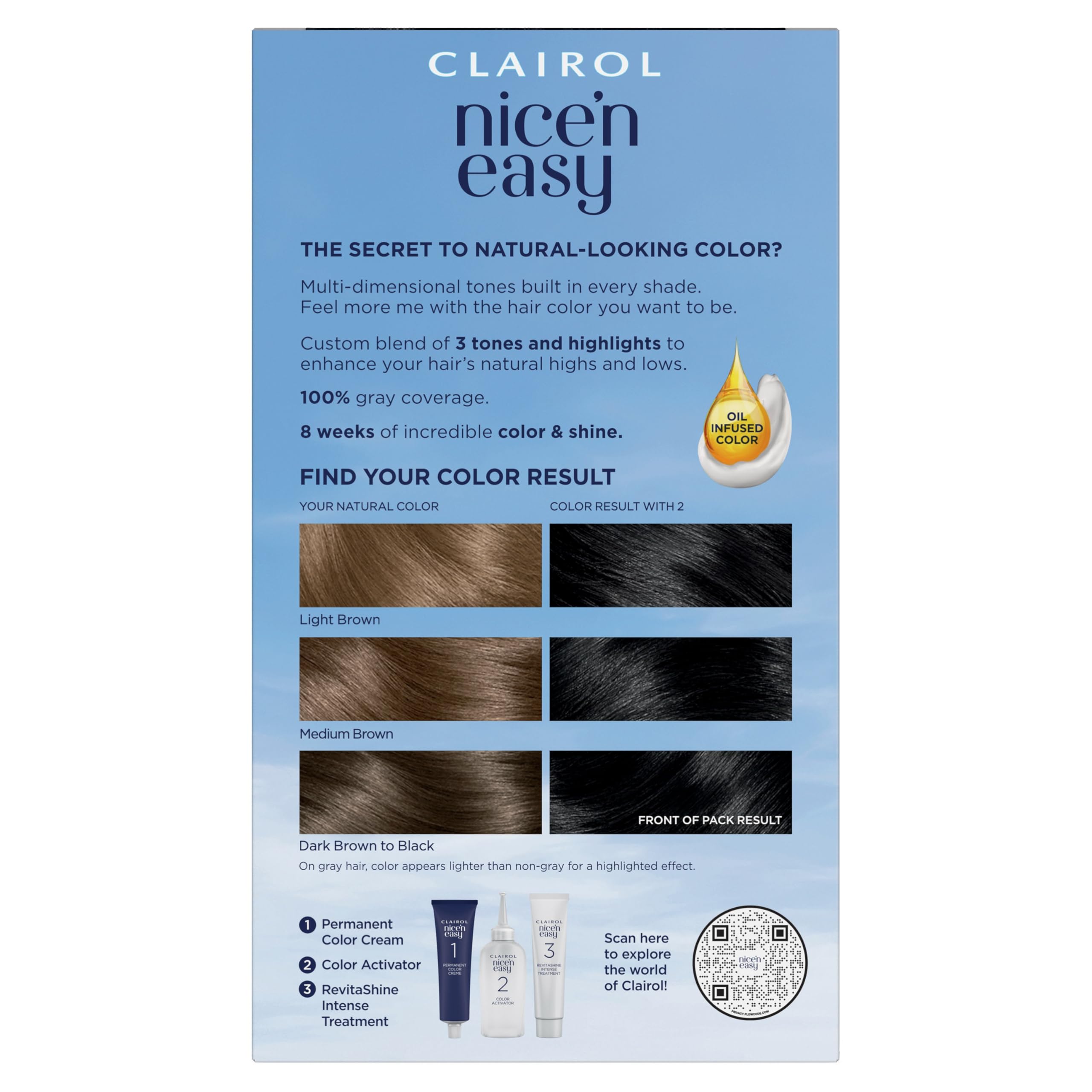 Clairol Nice'n Easy Permanent Hair Dye - 2 Black Hair Color Kit (Pack of 3) | Long-Lasting Gray Coverage & Vibrant Color for At-Home Hair Coloring