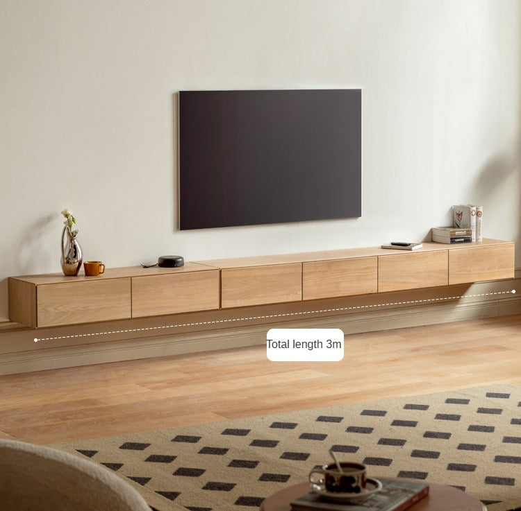 Oak Solid Wood TV Stand with Hanging LED Lights - Modern Entertainment Center for Living Room & Home Theater