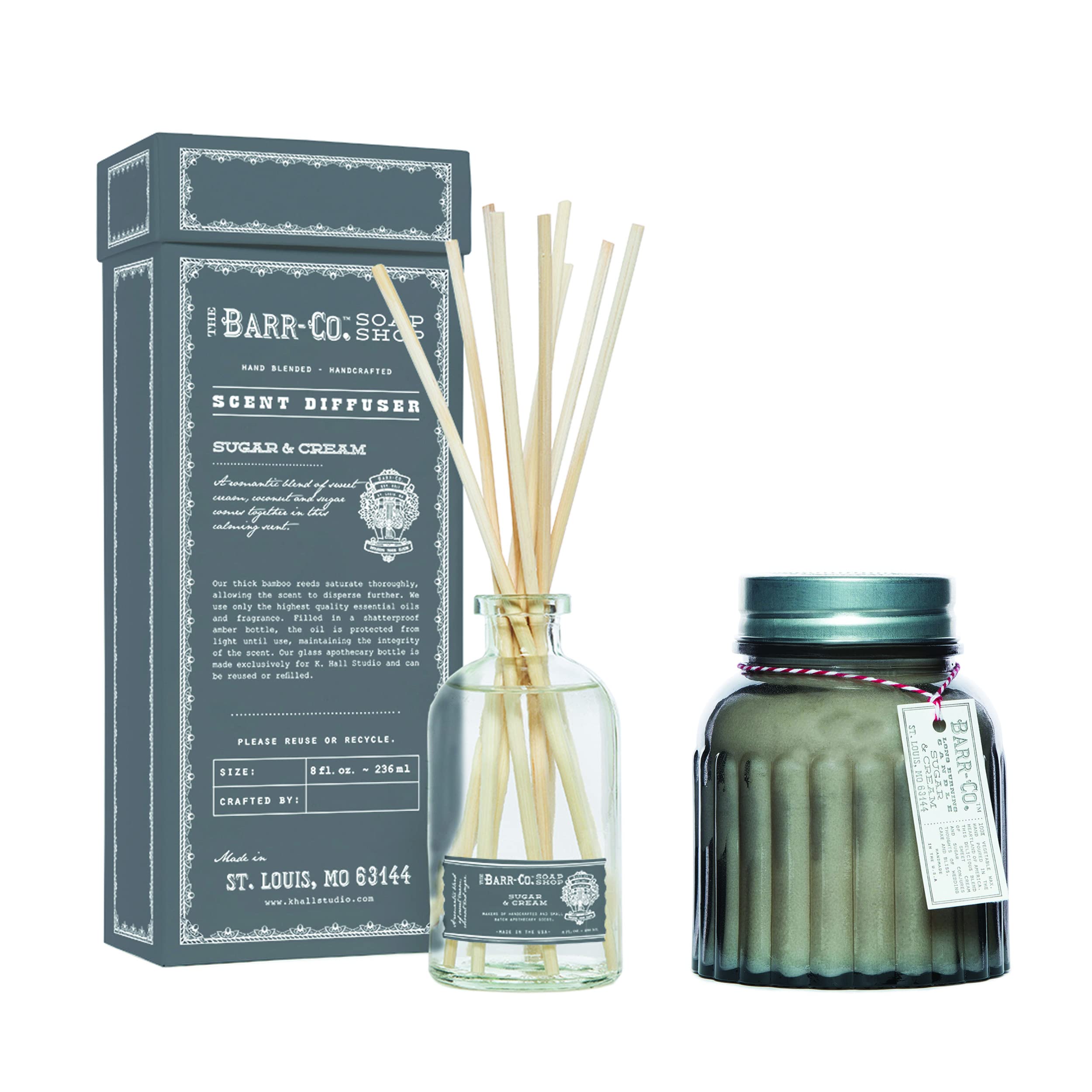 20oz & 8oz Apothecary Jar Candle and Diffuser Set - Sugar & Cream Scented Home Fragrance Bundle for Living Room, Bedroom, and Bathroom Decor