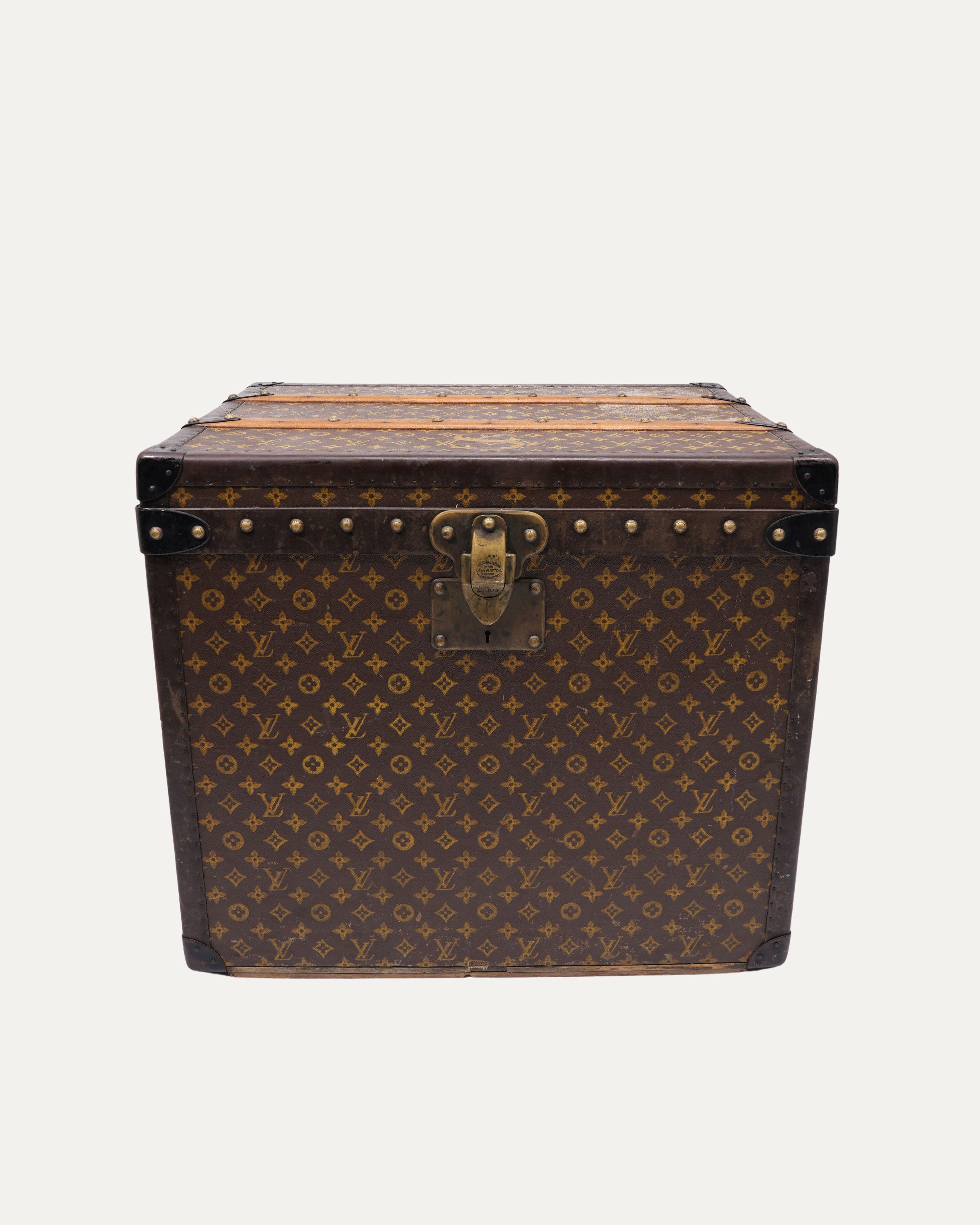 Vintage 1920s Monogram Large Stencil Trunk - Antique Travel Luggage for Home Decor, Steampunk Themed Parties & Photo Props