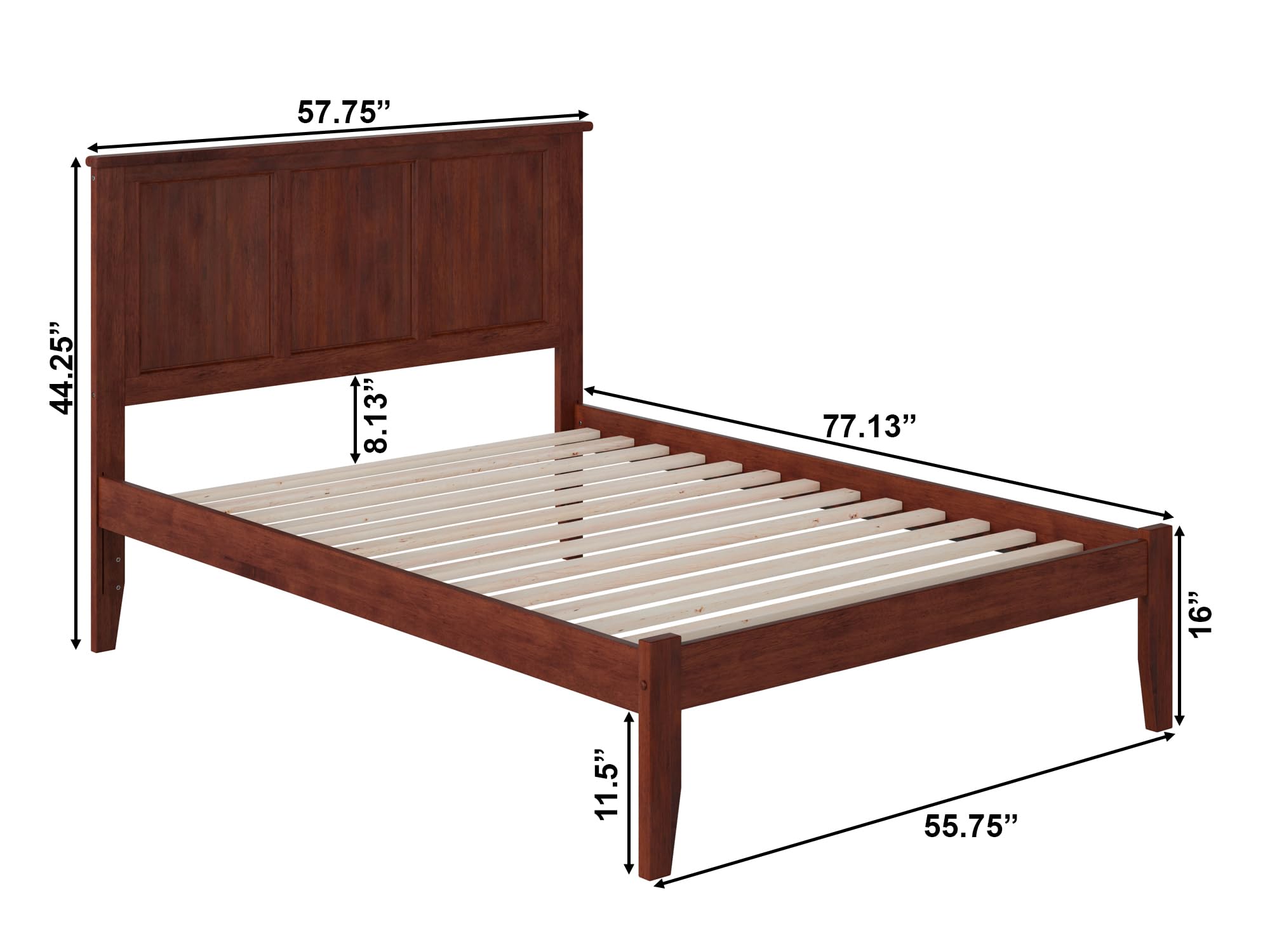 AFI Madison Full Platform Bed with USB Charger - Solid Walnut Wood Frame, Modern Minimalist Bedroom Furniture for Small Spaces & Apartments