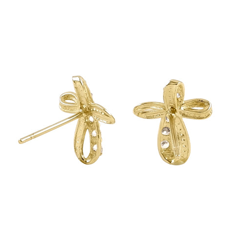 14K Yellow Gold Twisted Cross CZ Stud Earrings for Women - Hypoallergenic Cubic Zirconia Jewelry - Perfect for Church, Weddings & Everyday Wear