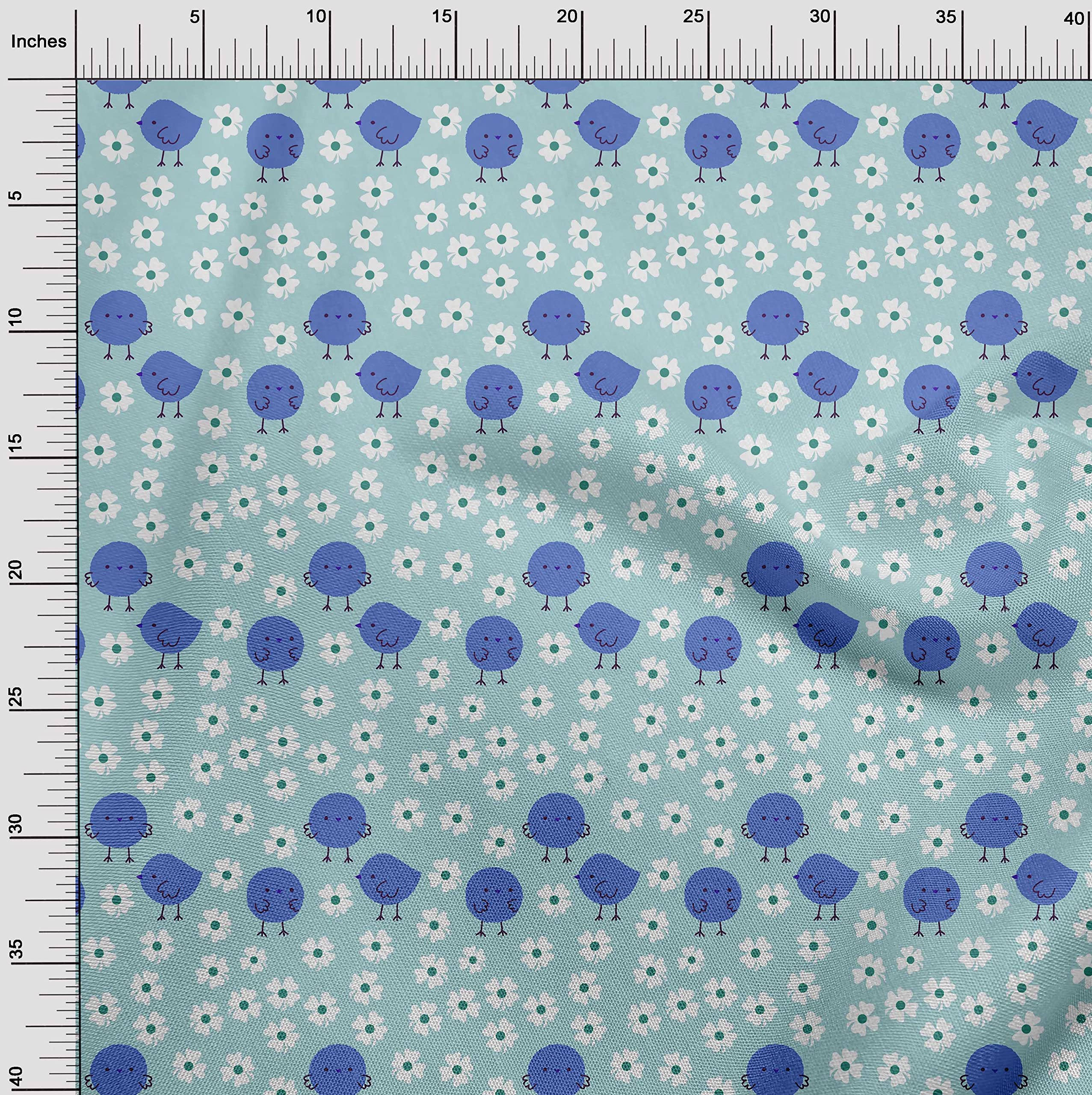 Premium 100% Cotton Cambric Fabric - Medium Blue Printed Kids Sewing Material by The Yard (56