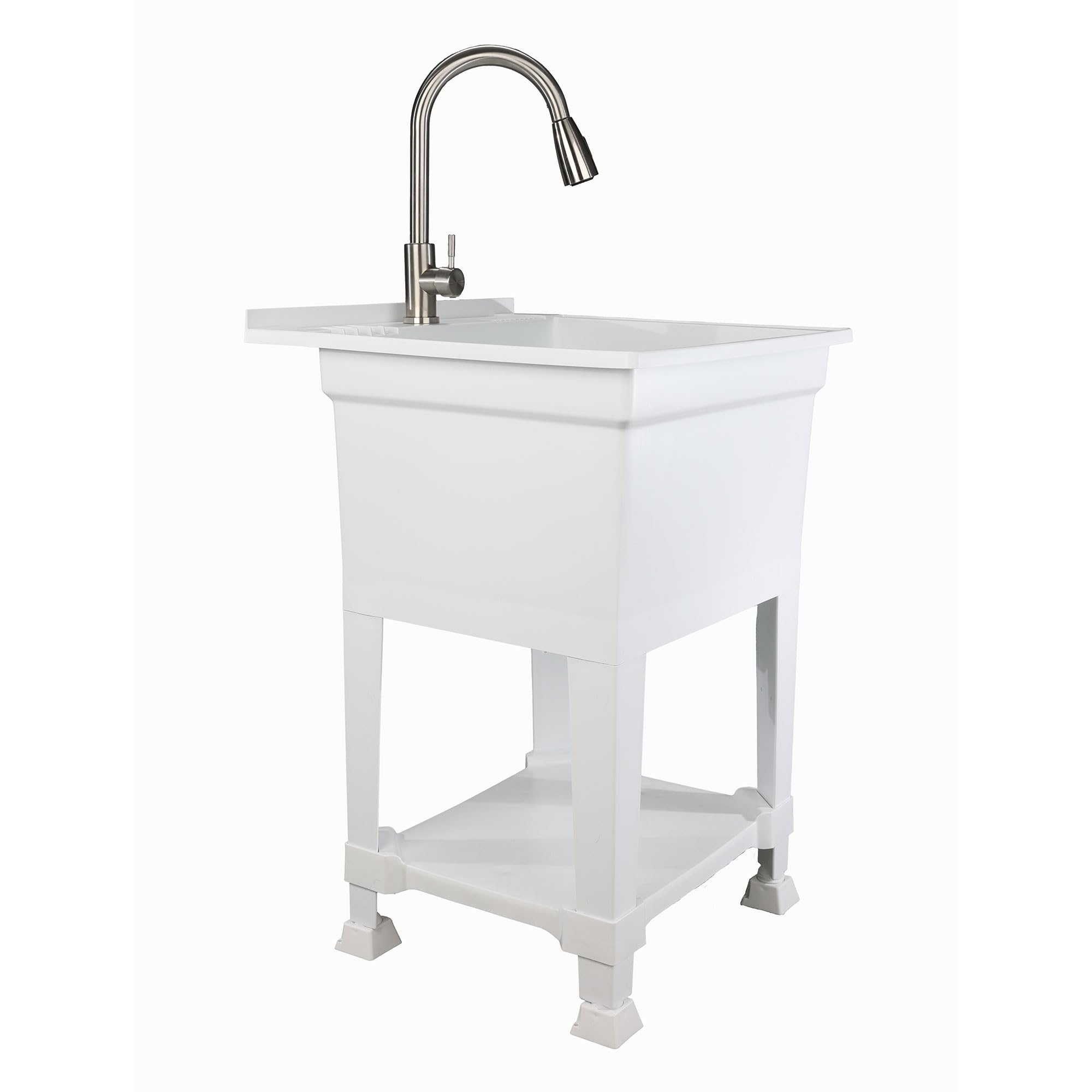 Heavy Duty 24x24 Inch Plastic Utility Sink - Freestanding Compact Laundry Tub for Workshop, Garage & Greenhouse - USA-Made White Utility Basin Perfect for Pet Washing Station, Outdoor Cleaning & DIY Projects