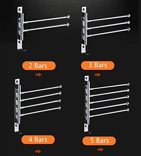 MOCOFO 5-Bar Swivel Towel Rack - Stainless Steel SUS304 Bathroom Towel Holder with Folding Arm, Wall Mount for RV, Home & Spa - Polished Finish for Modern Decor