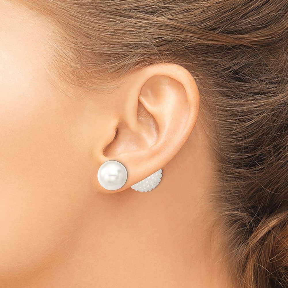 925 Sterling Silver Imitation Shell Pearl Earrings - 11-12mm & 15-16mm White Pearl Studs for Women, Elegant Gift for Birthday, Anniversary & Wedding Jewelry