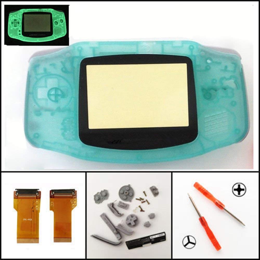 New Replacement Full Housing Shell Cover Case with Backlight & AGS-001 Mod Kit for Nintendo Gameboy Advance GBA - Luminous Green Edition | DIY Repair & Retro Gaming Upgrade