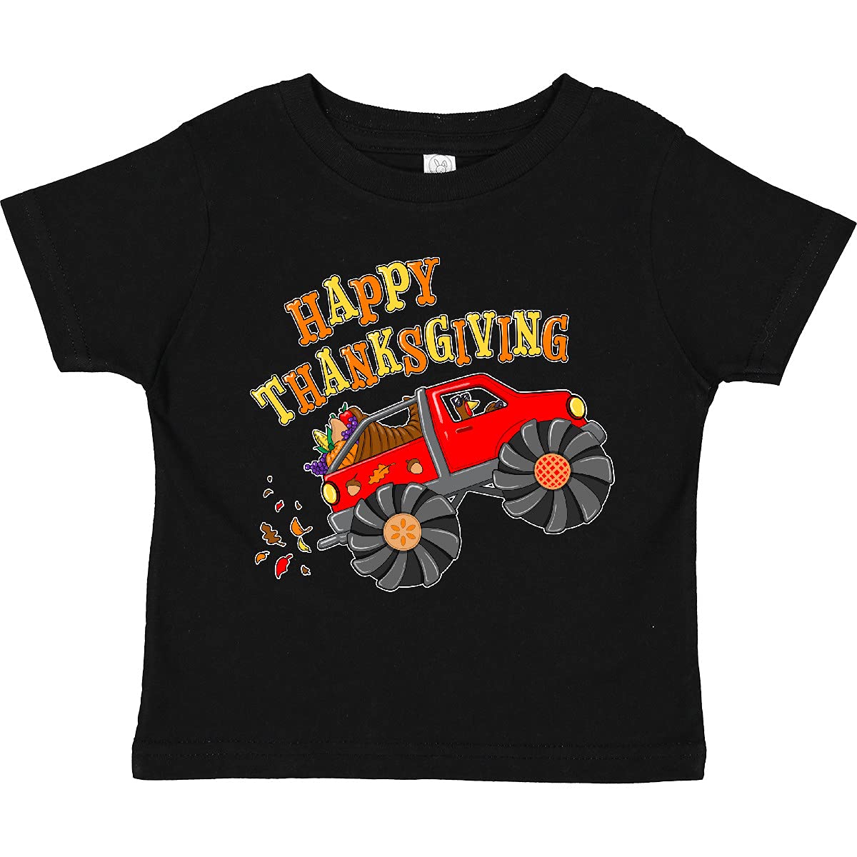 Inktastic Happy Thanksgiving Monster Truck with Turkey and Food Toddler T-Shirt - Cute Holiday Outfit for Kids, Boys & Girls - Perfect for Thanksgiving Parties, Family Gatherings & Festive Photos