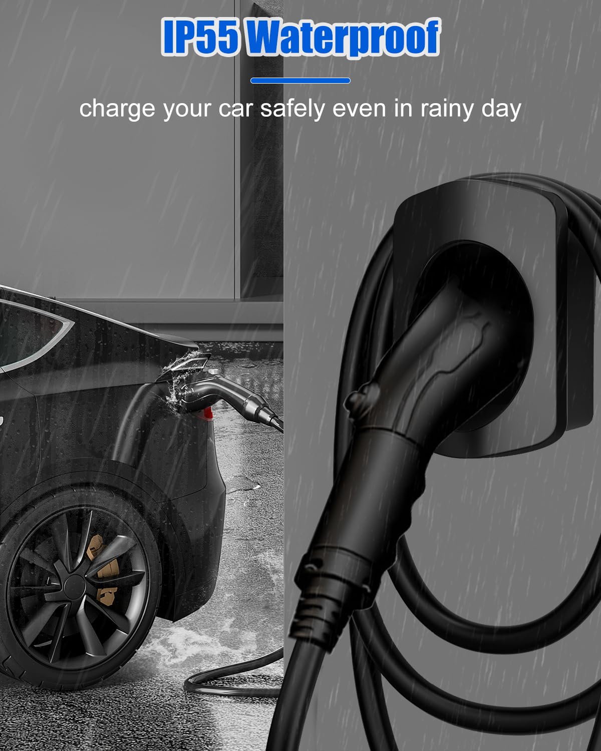 2-in-1 EV Charger Holder & J1772 Cable Organizer - Wall Mount Electric Car Charging Plug Hanger with Screws - Keep Your Garage Clean & Tidy for Tesla, Nissan Leaf, Chevy Bolt (Perfect for Home & Public Charging Stations)