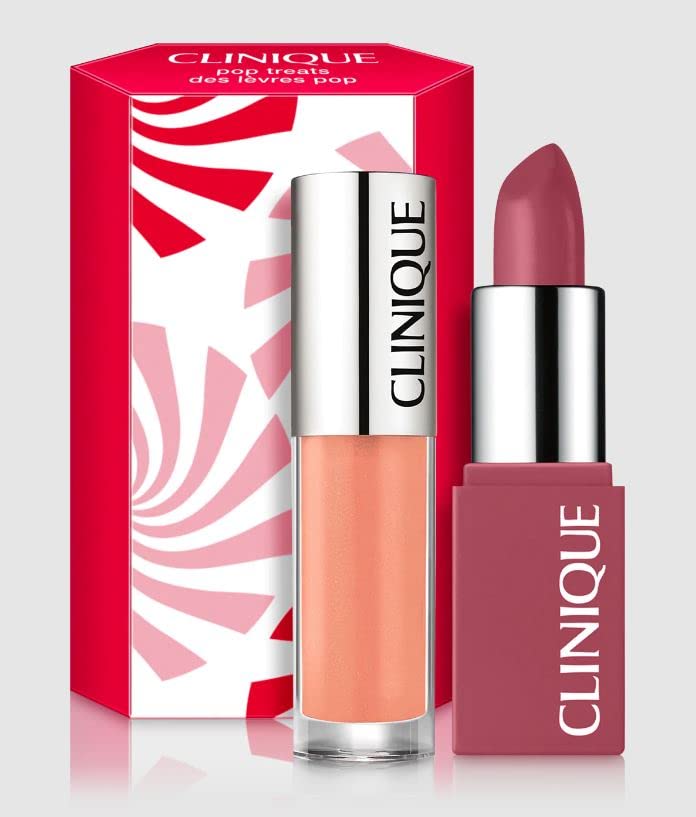 Clinique Pop Treats Mini Gift Set - Plum Pop Lipstick (0.08 Oz) & Air Kiss Lip Gloss (0.05 Fl Oz) | Perfect for Travel, Gifts & Everyday Makeup Touch-Ups