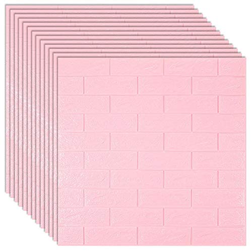 3D Brick Wall Stickers - Self-Adhesive Waterproof Wallpaper for Bedroom, Living Room, Kitchen & TV Backdrop - 70x77cm (12Pcs) - Pink - Perfect for Home Decor, DIY Projects & Accent Walls