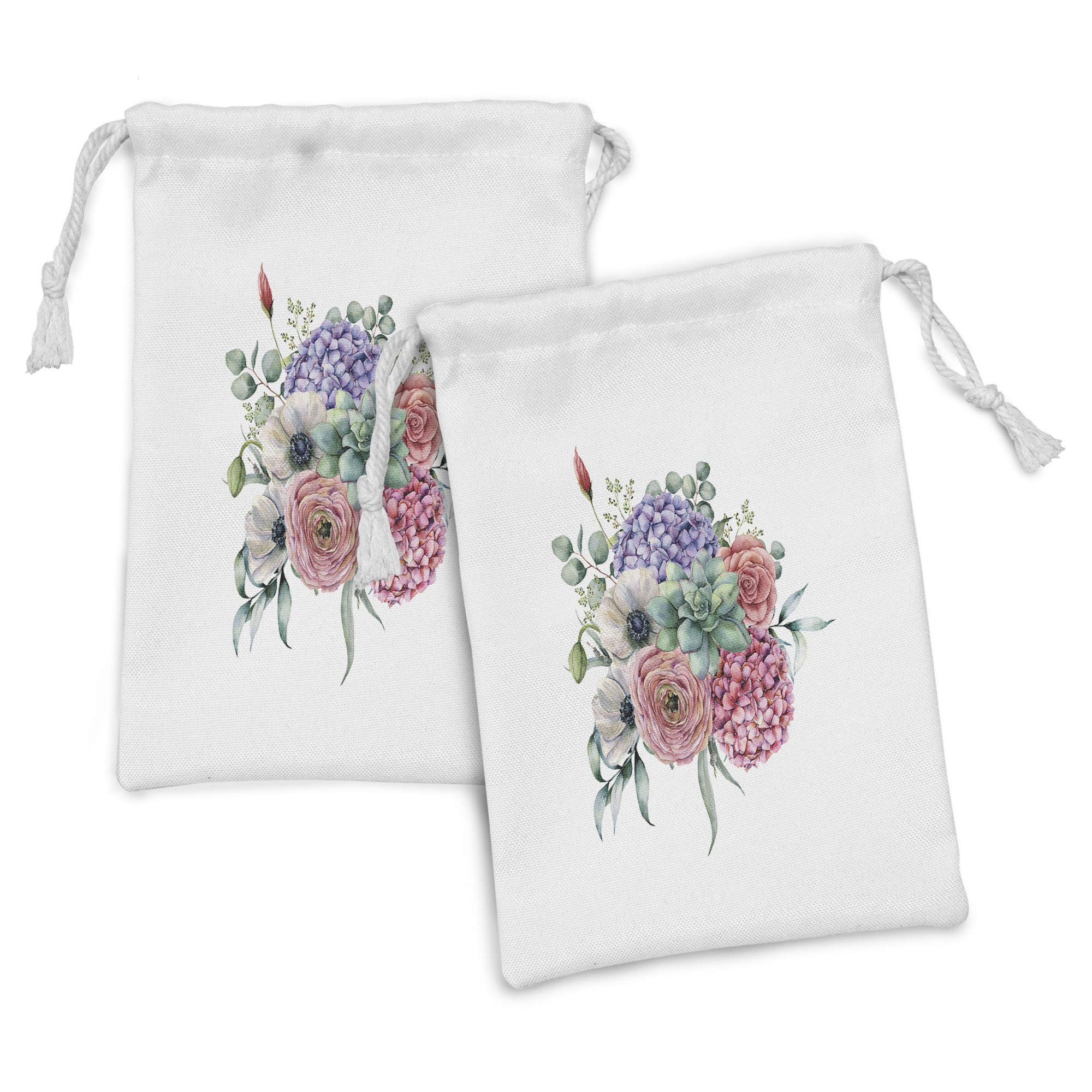 Ambesonne 2-Pack Watercolor Hydrangea & Wildflower Fabric Drawstring Pouches, 9