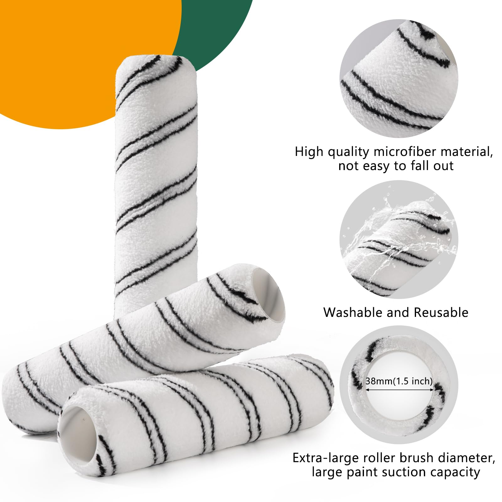 Premium 9 Inch Microfiber Paint Roller Covers (12 Pack) - 3/8