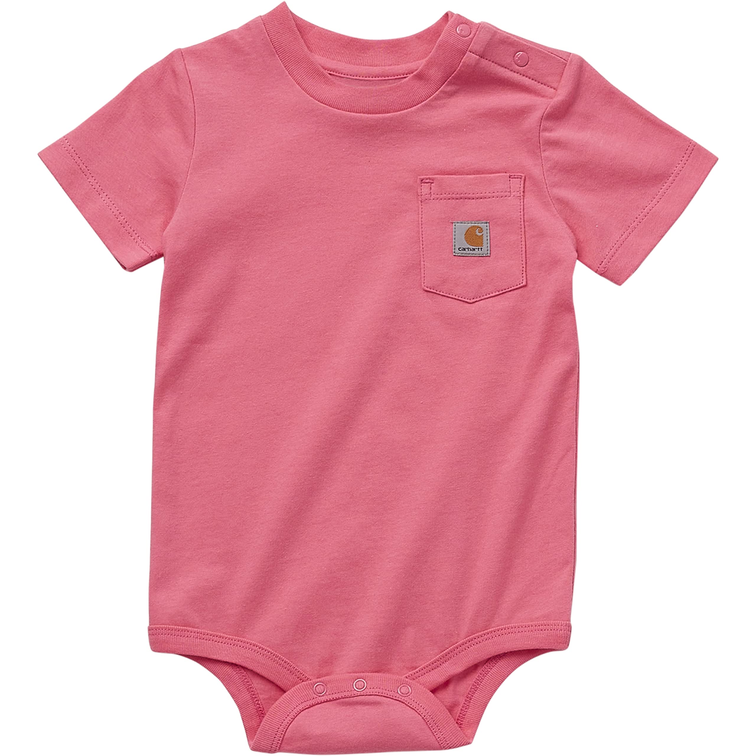 Carhartt Unisex Baby Short-Sleeve Bodysuit Pocket T-Shirt Onesie - Soft Cotton Infant Romper, Pink Lemonade (3 Months) | Perfect for Playtime, Daycare & Family Outings