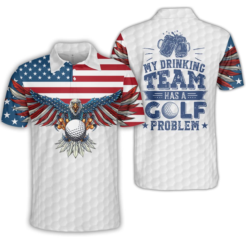 Polomore Men's American Flag Eagle Polo Shirt - Patriotic Short Sleeve Casual Shirt for Men | Perfect for 4th of July, Memorial Day & Outdoor Events
