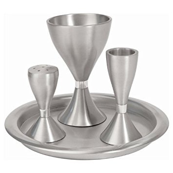Silver Aluminum Yair Emanuel Havdallah Set - Elegant Jewish Ceremony Candle Holder for Shabbat & Holiday Celebrations