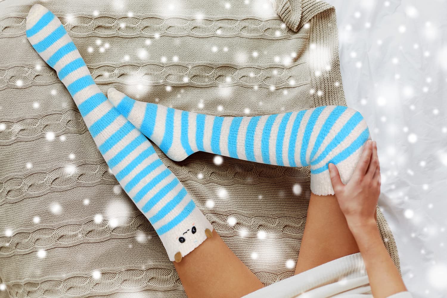 Benefeet Women's Cute Animal Print Fuzzy Knee High Socks - Warm Winter Thigh High Leg Warmers for Girls & Women | Perfect for Cold Weather, Cosplay & Fashion Outfits