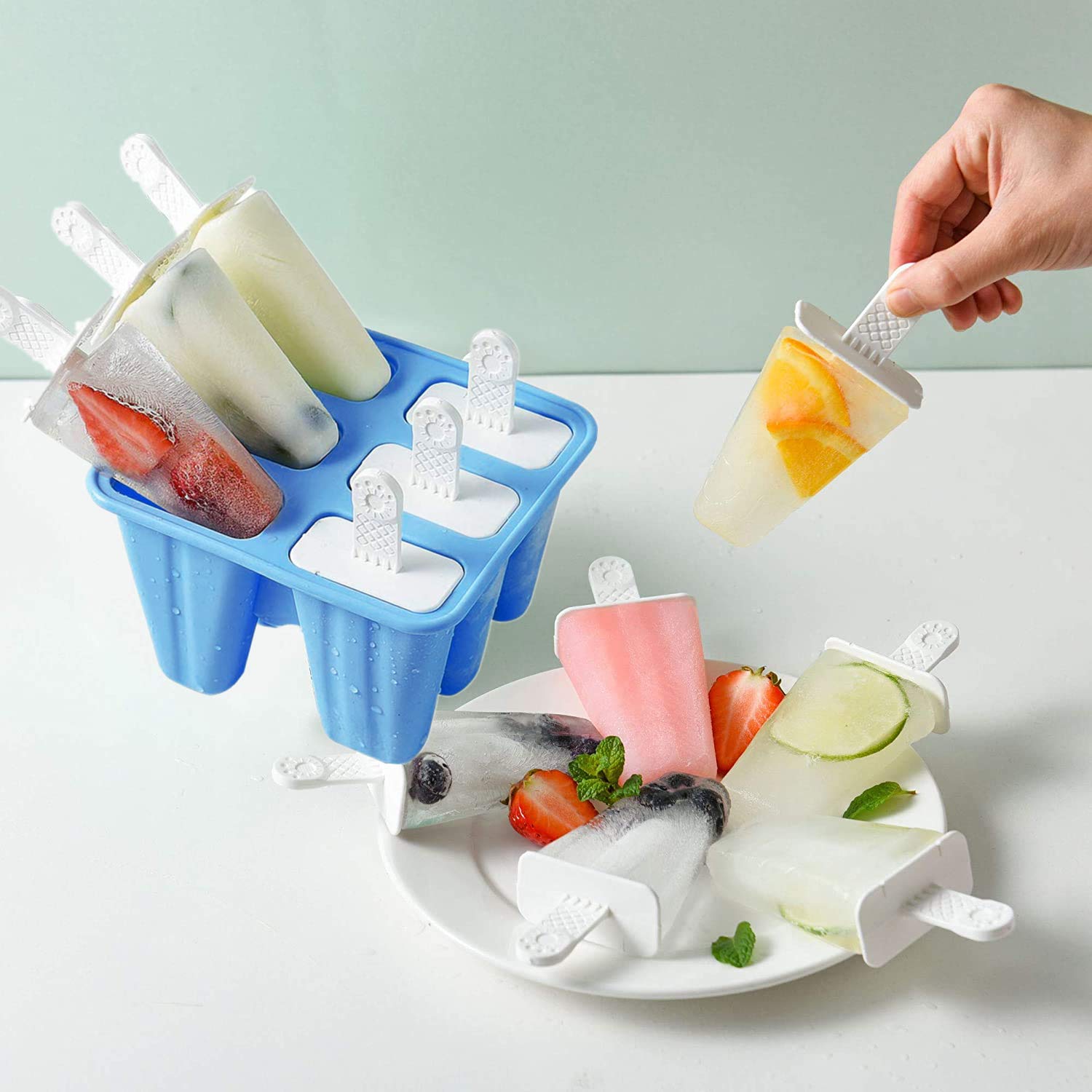 **6-Piece Silicone Popsicle Molds - Reusable & Easy Release Ice Pop Maker for Homemade Treats (Dark Blue) - Perfect for Summer Snacks, Kids' Parties & Healthy Desserts**