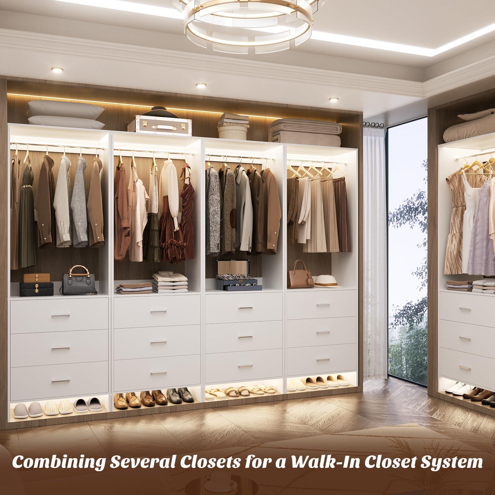 Aheaplus 2FT Closet Organizer System with 3 Drawers & Hanging Rods - 24
