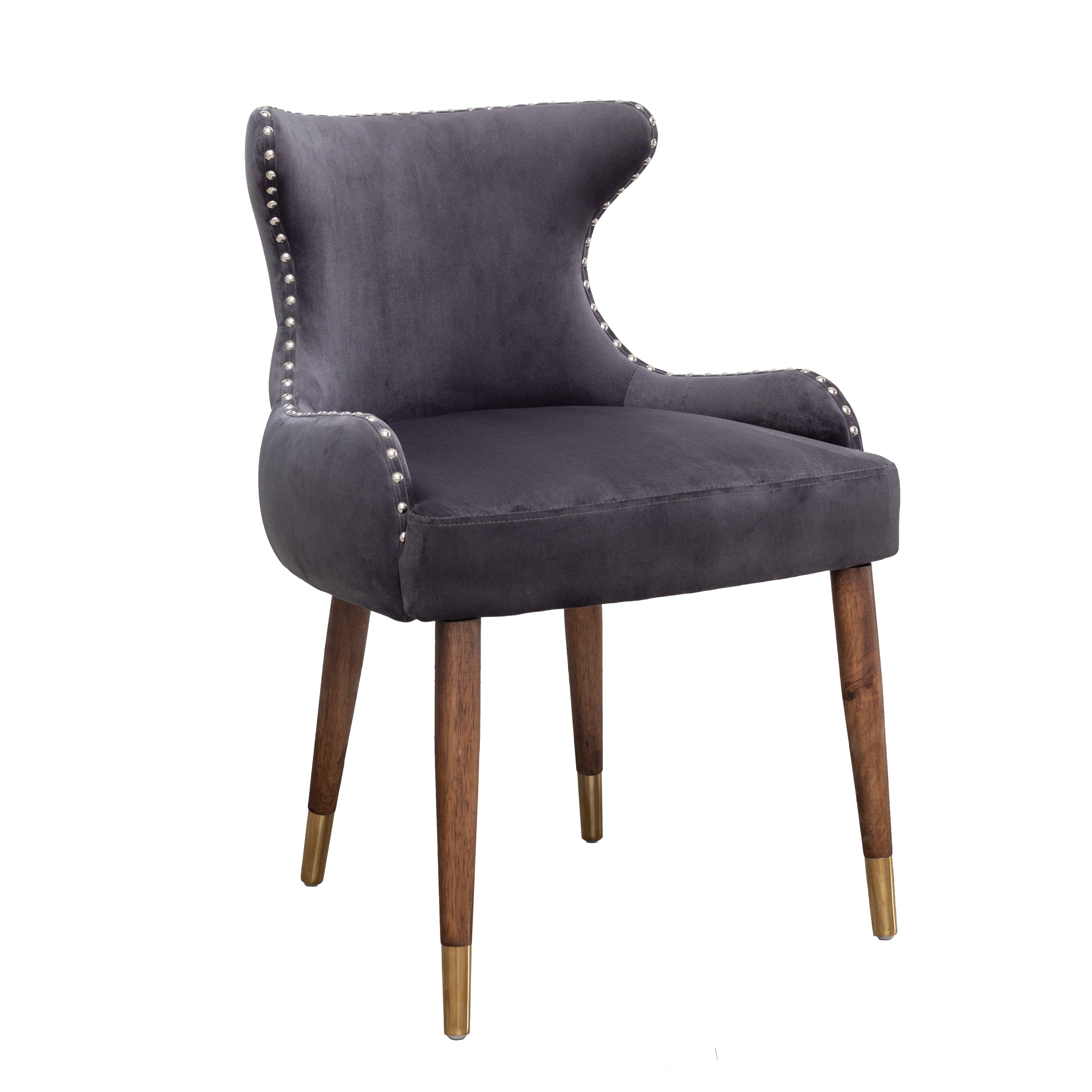 Roundhill Furniture Lindale Contemporary Velvet Upholstered Nailhead Trim Accent Chair in Gray - Modern Living Room Seating for Home Office, Lounge & Bedroom Decor