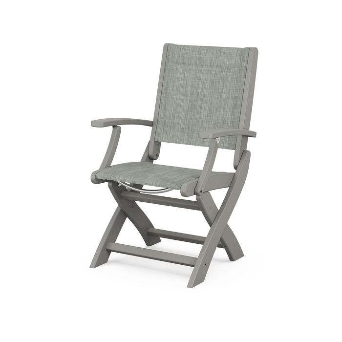 POLYWOOD Coastal Folding Chair - Durable Outdoor Furniture for Patio, Beach & Poolside - Weather-Resistant Adirondack Style Chair with Cup Holder
