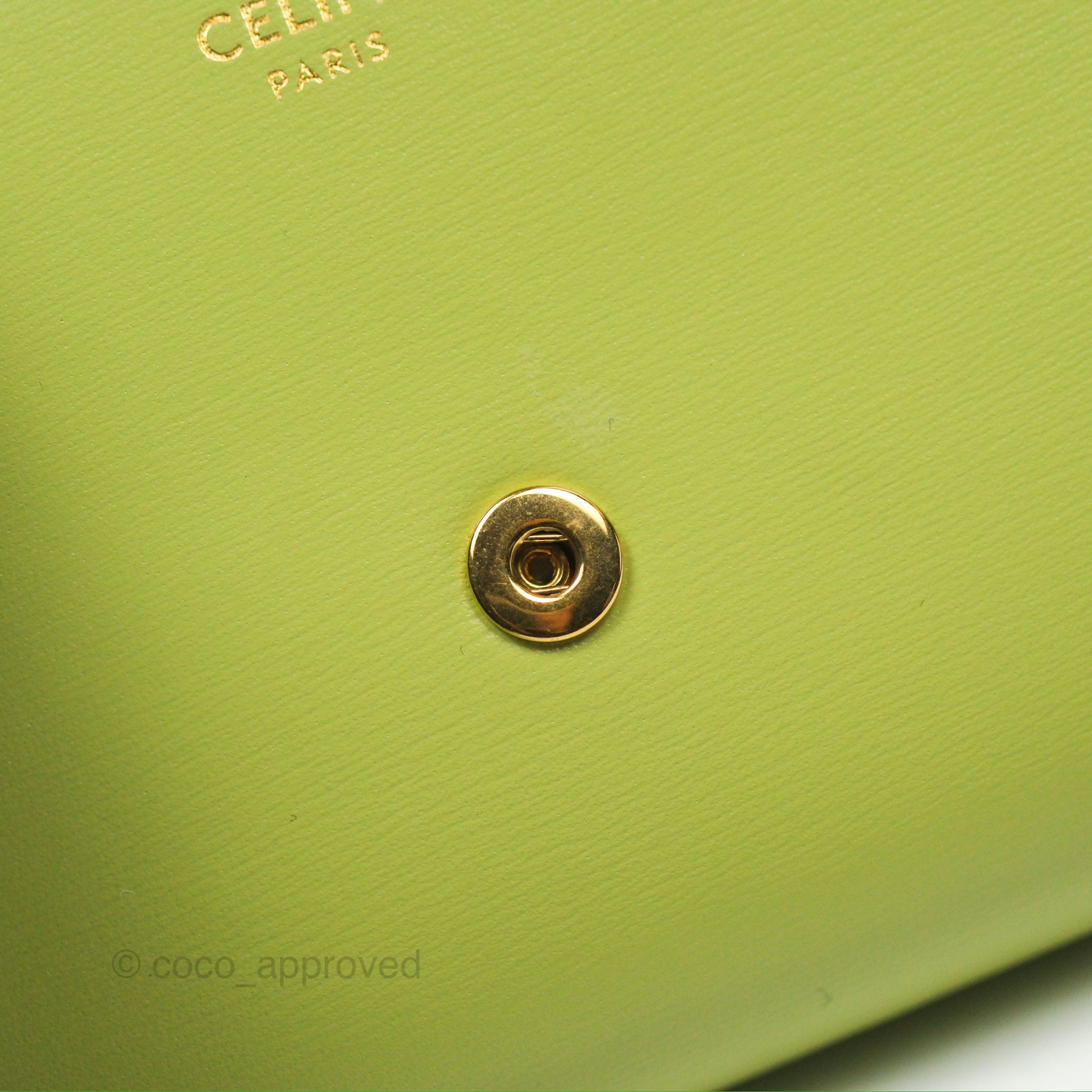Celine Small Triomphe Flap Wallet in Avocado Green | Shiny Calfskin Leather | Luxury Women's Wallet for Everyday Use & Special Occasions